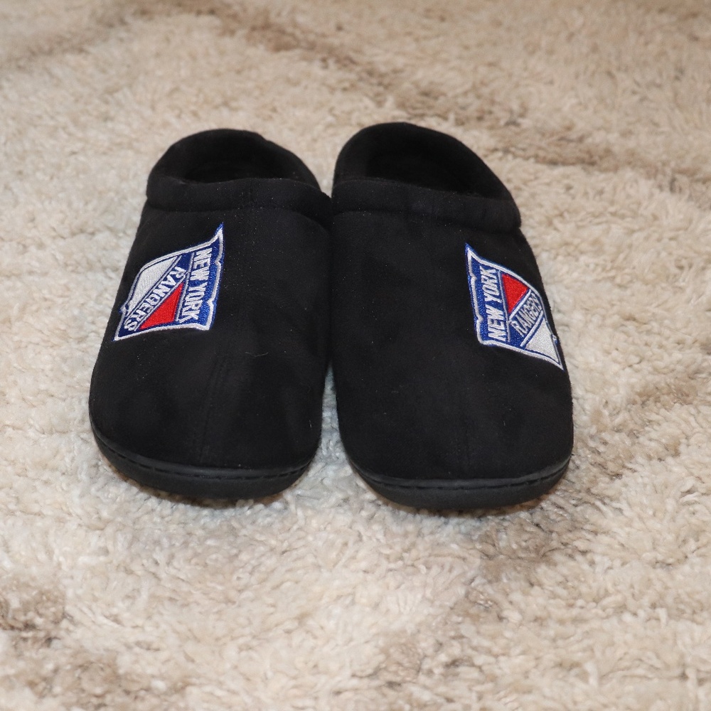 Mens New York Ranger Black Scuff Embroidered Logo Memory Foam Slipper Size XL